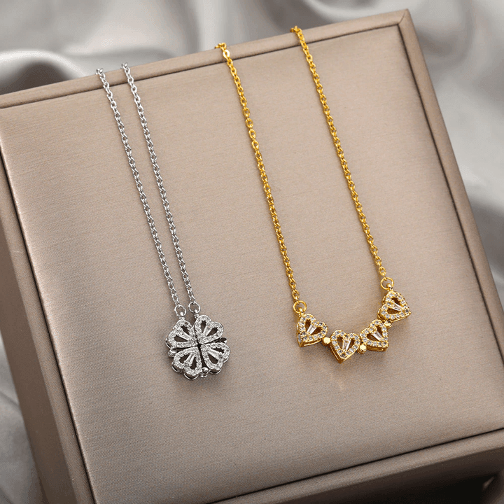 Lucky Necklace - 4 Hearts Clover!