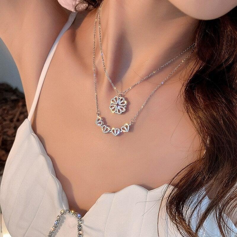 Lucky Necklace - 4 Hearts Clover!