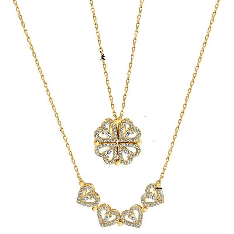 Lucky Necklace - 4 Hearts Clover!